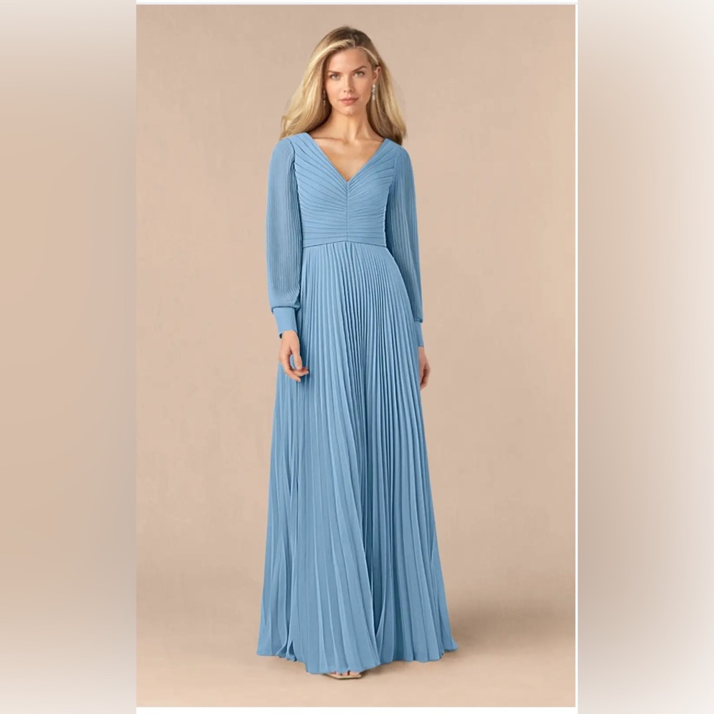 Azazie Light Blue Pleated Maxi Dress